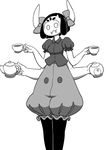  :3 animal_humanoid black_and_white breasts cosplay cup fangs female hair hair_bow hair_ribbon horn humanoid monochrome muffet multi_arm multi_limb o-den ribbons smile solo tea_cup tea_pot undertale ushi-oni ushioni-chan video_games 