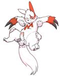 al-cat ball_fondling balls cum cum_on_chest cum_on_face disembodied_hand erectino erection fondling fur humanoid_penis male nintendo penis pok&eacute;mon red_fur red_sclera simple_background tongue tongue_out video_games white_fur zangoose 
