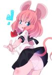  1girl blue_eyes female furry mouse open_mouth original panty_flash pink_fur pink_hair school_uniform short_hair solo yuuki_(yuyuki000) 