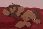  2017 anthro balls biped brown_fur canine claws digital_media_(artwork) dog eyes_closed fluffy fur fur_tuft half-erect lying male mammal nude on_back overweight overweight_male penis sleeping solo sound_effects takemoto_arashi tibetan_mastiff toe_claws tuft uncut vein veiny_penis zzz 