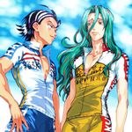  bad_id bad_pixiv_id bike_jersey bike_shorts black_hair blue_eyes blue_sky cloud day eye_contact green_eyes green_hair hair_between_eyes hairband hand_on_hip highlights long_hair looking_at_another makishima_yuusuke male_focus mole mole_under_eye mole_under_mouth multicolored_hair multiple_boys red_hair sky smile standing streaked_hair toudou_jinpachi two-tone_hair unzipped wavy_hair white_hairband yowamushi_pedal zakki 