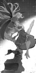 absurdres alice_margatroid capelet closed_eyes dress eho_(icbm) floating flying greyscale hands_clasped hands_on_another's_face highres long_hair monochrome multiple_girls own_hands_together shinki short_hair side_ponytail sleeping smile statue touhou touhou_(pc-98) very_long_hair wings 