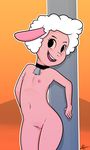  2017 anthro areola bell blush breasts caprine collar digital_media_(artwork) eyelashes female leggy_lamb looking_at_viewer mammal nipples nude pussy sheep sheep_wrecked simple_background smile solo wool young zekromlover 