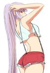  adjusting_hair alternate_hairstyle ass back crop_top crop_top_overhang from_behind fujiwara_no_mokou long_hair looking_at_viewer looking_back miyo_(ranthath) red_eyes short_shorts shorts silver_hair simple_background sketch solo suspenders touhou very_long_hair white_background 