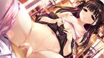  1girl black_hair bow bow_bra bra bra_pull breasts breasts_outside brother_and_sister censored cowgirl_position dutch_angle game_cg girl_on_top haruru_minamo_ni! hetero highres incest long_hair medium_breasts mosaic_censoring navel nipples official_art out_of_frame panties penis pink_bra pink_panties pov pussy red_eyes sex shintarou siblings skirt solo_focus straddling sweat underwear vaginal yamagami_miori 