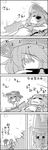  2girls 4koma =_= alternate_costume bikini breasts chair cirno comic commentary_request eyewear_removed flower greyscale hat hat_flower highres ice ice_wings kazami_yuuka letty_whiterock lounge_chair monochrome multiple_girls navel partially_translated scarf short_hair shoujo_kitou-chuu smile straw_hat sun sunbathing sunflower sunglasses sweat swimsuit tani_takeshi touhou translation_request upside-down wings yukkuri_shiteitte_ne 