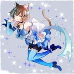  :3 :q animal_ears ankle_ribbon arm_ribbon armpits bangs bare_shoulders black_legwear blue_bow blue_choker blue_dress blue_footwear blue_legwear blue_ribbon bob_cut bolo_tie bow bow_dress brown_hair cat_ears cat_tail character_name choker closed_mouth collarbone commentary_request detached_sleeves dot_nose dot_pupils dress dress_bow eyelashes felix_argyle frilled_dress frilled_legwear frills front-tie_top full_body grey_background hair_between_eyes hair_bow hair_ribbon hand_on_hip hand_up high_heels highres jewelry large_bow layered_dress leaning_forward leg_up lips looking_at_viewer male_focus otoko_no_ko pantyhose parted_bangs paw_pose pendant re:zero_kara_hajimeru_isekai_seikatsu ribbon shoes short_dress short_eyebrows short_hair simple_background solo spaghetti_strap sparkle striped striped_legwear striped_ribbon tail thick_eyebrows thighhighs thighhighs_over_pantyhose toeless_legwear tongue tongue_out translated vertical-striped_dress vertical-striped_legwear vertical_stripes white_bow yuuki_(yuuk_yume) 