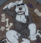  animal_genitalia balls bowserboy101 canine card card_game clothing detailed_background dog dogamy first_person_view gaming half_naked hi_res hoodie looking_at_viewer male mammal penis penis_tip poker presenting sheath simple_background solo table undertale underwear video_games 