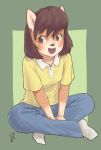  brown_hair dog furry open_mouth red_eyes short_hair sitting solo yanamosuda 