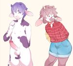  anthro balls bovine cattle clothing erection fawnsdraws horn humanoid_penis male mammal nude penis shorts solo standing tongue tongue_out 