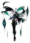  ainchase_ishmael apostasia_(elsword) cloak corruption cracked_skin elsword expressionless eyes full_body green_eyes green_hair grey_hair highres long_hair markings multicolored_hair official_art ringed_eyes transparent_background 