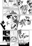  comic elbow_gloves failure_penguin fingerless_gloves gloves greyscale hakama_skirt headgear japanese_clothes kaga_(kantai_collection) kantai_collection long_hair miss_cloud monochrome multiple_girls muneate muscle nagato_(kantai_collection) short_sidetail sweatdrop tamago_(yotsumi_works) tasuki thighhighs translated uppercut |_| 