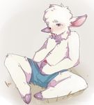  boxers_(clothing) bulge caprine clothing fawnsdraws finger_in_mouth fur goat humanoid_penis male mammal masturbation penis simple_background sitting solo underwear white_fur 