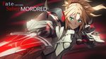  :d armor blonde_hair character_name clarent copyright_name fate/apocrypha fate_(series) gauntlets green_eyes grin highres holding holding_sword holding_weapon looking_at_viewer madyy mordred_(fate) mordred_(fate)_(all) open_mouth parted_lips plate_armor smile sword upper_body v-shaped_eyebrows weapon 