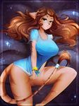  anthro bottomless breasts brown_hair clothed clothing fan_character female green_eyes hair koveliana lombax looking_at_viewer lying ratchet_and_clank video_games wide_hips 