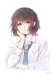  bad_id bad_pixiv_id brown_eyes brown_hair furai head_rest leaning_forward looking_at_viewer necktie original short_hair signature smile solo upper_body 
