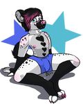  2017 anthro blush clothed clothing hyena jolteonkitty male mammal marzipan nipples piercing simple_background smile solo underwear 