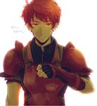  armor crying fingerless_gloves fire_emblem fire_emblem_echoes:_mou_hitori_no_eiyuuou gloves glowing glowing_eyes highres lukas_(fire_emblem) male_focus matumuraaaa red_armor red_eyes red_hair simple_background solo upper_body white_background 