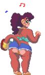  2017 anthro barefoot big_butt brown_fur butt clothed clothing dancing digital_media_(artwork) eyewear female fur glasses green_eyes hair jeans jewelry mac_(caramel-kitteh) mammal monkey musical_note necklace pants pixel_(artwork) primate purple_hair shorts shortstack tail_ring tsunamidusher wide_hips 