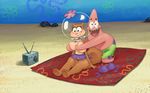  2017 anthro big_breasts bikini bluedrg19 blush breast_fondling breasts brown_fur clothed clothing duo eyelashes female fondling fur hand_on_breast male male/female mammal marine navel nickelodeon nipples open_mouth patrick_star radio rodent sandy_cheeks smile spongebob_squarepants squirrel starfish swimsuit topless underwater upskirt water 