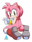  amy_rose anus black_nose boots bracelet breasts butt clothing condom condom_in_mouth coolblue eyelashes female fig_sign footwear fur gloves green_eyes headband hedgehog inviting jewelry looking_back mammal mostly_nude pink_fur pussy side_boob sitting smile solo sonic_(series) 
