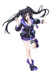  :d adult_neptune adult_neptune_(cosplay) black_hair bracelet breasts cleavage cosplay high_school_dxd hood hoodie jewelry large_breasts neptune_(series) official_art open_mouth pink_eyes serafall_leviathan shin_jigen_game_neptune_vii shoes smile solo twintails 