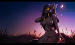  anthro breasts canine collar female ghostli glowing glowing_eyes mammal night_sky nipples nude outside pussy smile solo 
