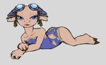  2017 asura butt claws clothing digital_media_(artwork) female flat_chested guild_wars humanoid ivory-raven looking_at_viewer lying mammal simple_background solo swimsuit video_games zojja 