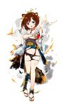  animal_ears bike_shorts blue_eyes book breasts brown_hair cleavage full_body hirado_(oshiro_project) holding holding_book kamaboko_red leaf medium_breasts official_art open_mouth oshiro_project oshiro_project_re raccoon_ears raccoon_tail short_hair smile solo tail torn_clothes transparent_background 