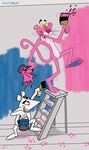  2013 feline footprints fur hindpaw ink male mammal paint paintblush panther paws pink_fur pink_panther stairs tickling 