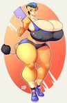  2017 anthro big_breasts breasts cleavage clothed clothing feline female footwear hair hand_on_hip hi_res holding_object huge_breasts jaeh lion mammal nipple_bulge shoes short_hair solo thick_thighs wide_hips 