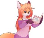  2017 5_fingers alpha_channel amber_(mancoin) anthro b-ern black_fur black_nose book breasts canine clothed clothing cute digital_media_(artwork) dreamkeepers eyewear female fox foxyverse fur glasses hair hal_adhil heterochromia hi_res long_hair mammal open_mouth orange_fur reading reptile scalie simple_background smile solo sweater the_wayward_astronomer white_fur 