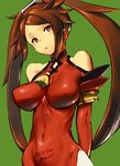  2017 :o bangs bare_shoulders breasts brown_eyes brown_hair china_dress chinese_clothes covered_navel dated dress eyebrows_visible_through_hair green_background grey_background guilty_gear guilty_gear_2 guilty_gear_x guilty_gear_xrd guilty_gear_xx impossible_clothes kuradoberi_jam long_hair looking_at_viewer looking_away medium_breasts perky_breasts red_eyes signature simple_background sleeveless solo tassel twintails upper_body zaki_(narashigeo) 