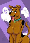  anthro anthrofied black_spots blush breasts brown_fur canine collar crossgender cute dog female fur ghost hanna&ndash;barbera happy looking_at_viewer mammal nude scooby-doo scooby-doo_(series) spirit spots tolovefurry_(artist) tongue tongue_out 
