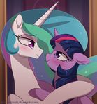  2017 blush duo equine eye_contact eyelashes female feral friendship_is_magic hair hooves horn long_hair mammal momomistress multicolored_hair multicolored_tail my_little_pony princess_celestia_(mlp) purple_eyes smile twilight_sparkle_(mlp) winged_unicorn wings 