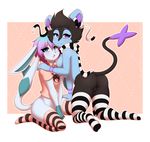  &lt;3 anthro bow chroma clothing collar cute eeveelution glaceon glacey legwear looking_at_viewer luxio nintendo pok&eacute;mon rainbow re-sublimity-kun stockings stripes video_games 