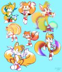 anthro black_nose blue_eyes canine clothing dipstick_tail footwear fox fur hi_res kittenpawprints male mammal miles_prower multicolored_tail open_mouth signature smile sonic_(series) video_games white_fur yellow_fur 