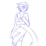  anthro balls big_penis blue_theme blush gardevoir girly half-erect humanoid_penis male nintendo partially_retracted_foreskin penis pok&eacute;mon quin-nsfw sketch solo uncut video_games wide_hips 