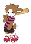  2017 ambiguous_gender angry anthro bandage baseball_bat brown_fur brown_nose clothed clothing digital_media_(artwork) fist fully_clothed fur hair holding_object kemono lagomorph legwear looking_at_viewer mammal multicolored_fur oob pink_eyes rabbit shirt short_hair shorts simple_background sneakers socks solo standing two_tone_fur white_background white_fur young 