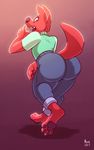  anthro big_butt butt canine clothing fur komponi looking_back male mammal open_mouth simple_background solo standing tight_clothing 