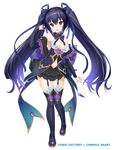  bare_shoulders black_hair blush breasts cleavage hair_ornament long_hair looking_at_viewer medium_breasts navel nepnep_connect:_chaos_chanpuru neptune_(series) noire noire_(chaos_form) official_art red_eyes ribbon smile solo twintails 