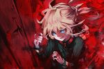 blonde_hair blood blue_eyes commentary_request crying crying_with_eyes_open iron_cross long_hair long_sleeves military military_uniform open_mouth red solo tanya_degurechaff tears teeth uni_(bom19850101) uniform youjo_senki 