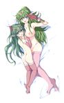  ass bad_id bad_pixiv_id bed blush breasts chiki dual_persona echizen_(hvcv) fire_emblem fire_emblem:_kakusei fire_emblem:_monshou_no_nazo fire_emblem_heroes full_body gloves green_eyes green_hair hair_ornament hair_ribbon highres huge_breasts long_hair looking_at_viewer mamkute multiple_girls navel nude open_mouth pointy_ears ponytail ribbon small_breasts smile socks take_your_pick 