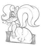  &lt;3 anthro anus areola breasts female fifi_la_fume fur hair hair_bow hair_ribbon looking_at_viewer looking_back mammal nipples nude pussy ribbons seductive simple_background sketch skunk smile solo tiny_toon_adventures twindrills warner_brothers white_background 