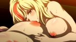  2girls animated animated_gif breast_sucking breasts couple hasami_rein huge_breasts lady_j large_breasts looking_at_another multicolored_hair nipples nude official purple_eyes simple_background sucking sweat valkyrie_drive valkyrie_drive_-mermaid- wet yuri 