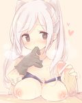  blush breasts female_my_unit_(fire_emblem:_kakusei) fire_emblem fire_emblem:_kakusei fire_emblem_heroes gloves hood large_breasts long_hair looking_at_viewer my_unit_(fire_emblem:_kakusei) nipples penis smile solo teu_(navy) twintails white_background white_hair 