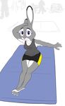  2017 anthro clothed clothing colored digital_media_(artwork) disney exercise female fur gym judy_hopps lagomorph looking_at_viewer mammal mat mrponeswildride navel sitting smile solo toes underwear workout yoga_mat zootopia 
