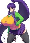  1girl ao-tombo breasts eiken huge_breasts long_hair misono_kirika ponytail purple_hair school_uniform very_long_hair 