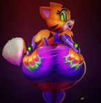  2016 anthro big_butt big_eyes butt cat cat_starfire claws clothed clothing digital_media_(artwork) dynamic_effects eyelashes feline female fur glowing glowing_eyes green_eyes green_outline hi_res long_tail looking_at_viewer looking_back mammal neozoa open_mouth presenting rear_view simple_background skimpy skirt smile solo starfire stripes teen_titans thick_thighs tiger tongue vimhomeless white_fur wide_hips 