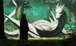  claws dragon fantasy fighting_stance forest grass holding holding_sword holding_weapon hooded_robe looking_at_another nature original robe shade standing sword wasabi60 weapon wyvern 